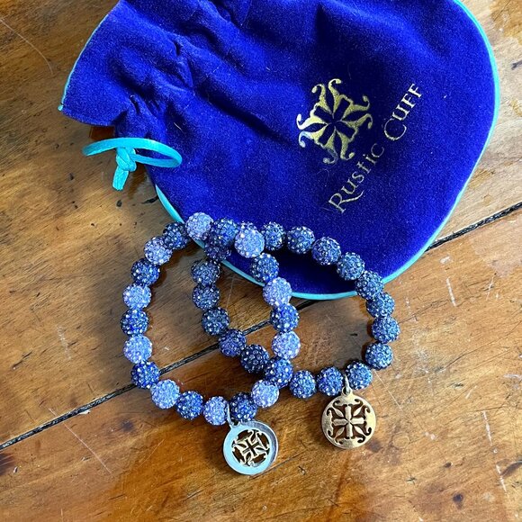 Gorgeous Set of Two Purple Rhinestone Stretch Logo Bracelets Rustic Cuff - Picture 3 of 3